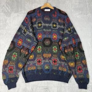 Vintage Marks & Spencer  Wool Color Geometric Sweater Size M Grandpa Italy Made